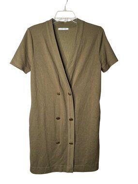 Zara Trafaluc Faux Button Front Mini Shirt Dress Size S Deep V Neck Green